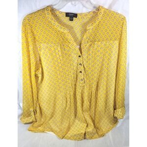 Cocomo Women's 3/4 Sleeve Lined Mesh Yellow Polka Dot Blouse - Size Large Petite